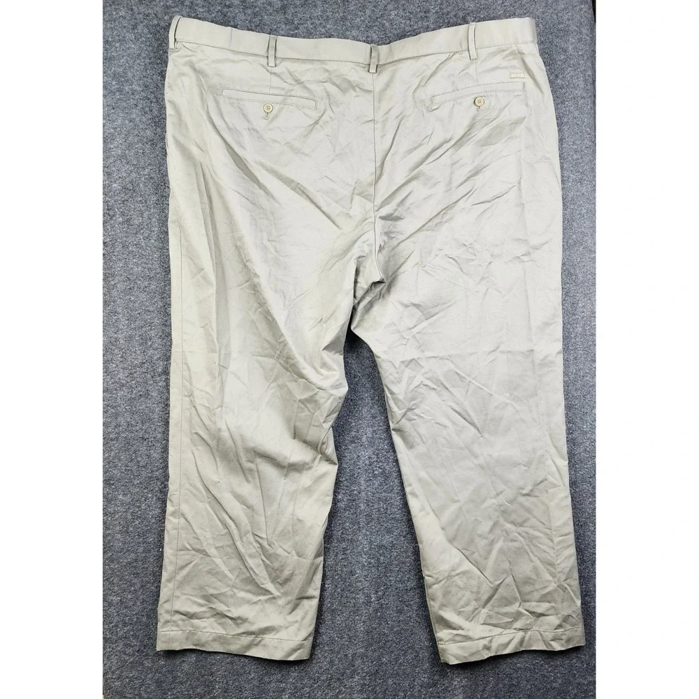 IZOD American Chino Pants Mens 52x30 Khaki Tan Classic Fit Cotton Twill Trousers